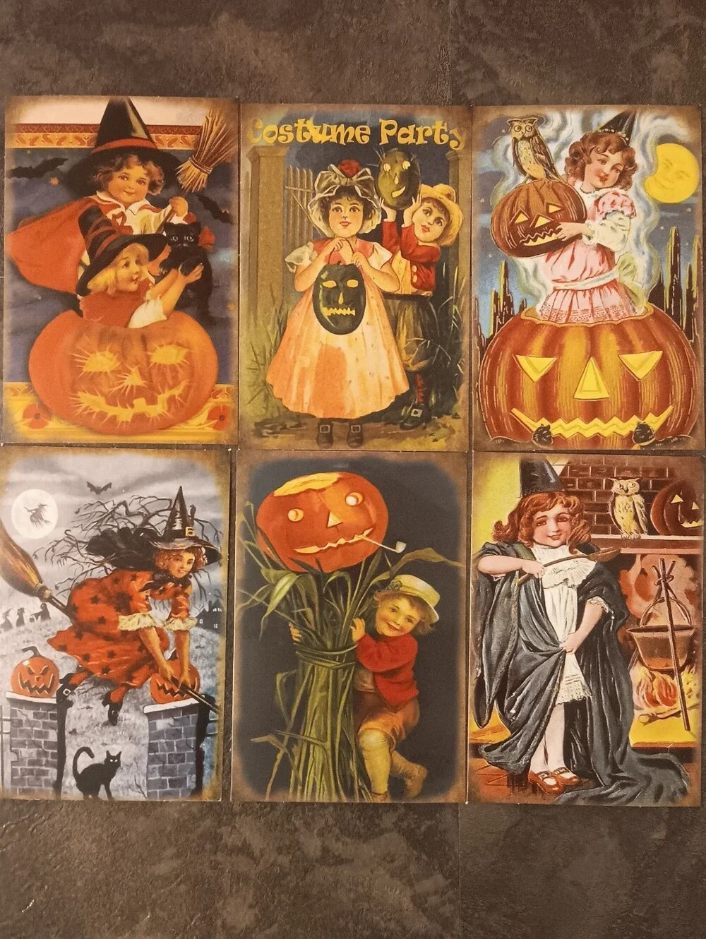 Halloween Postcard Lot Of 6, Vintage Inspired Art 4x6, Pumpkin Witchy Note Cards